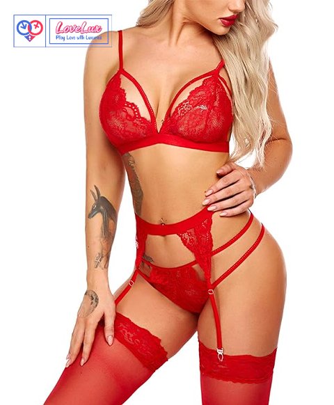 Bra & Panty Set Self Design Red Lingerie Set