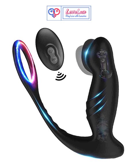 Wireless Remote Control Finger-Motion Wiggling Butt Plug Anal Vibrator Fingering Male Prostate Massager with Penis Cock Rings