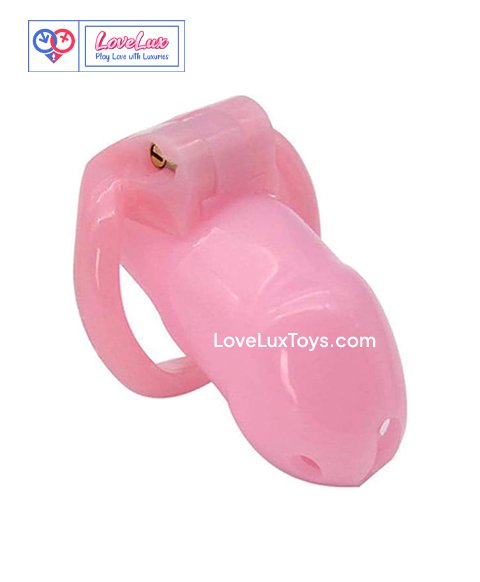 Male Chastity Cage, Pink Resin Breathable Adjustable Design with 4 Size Rings