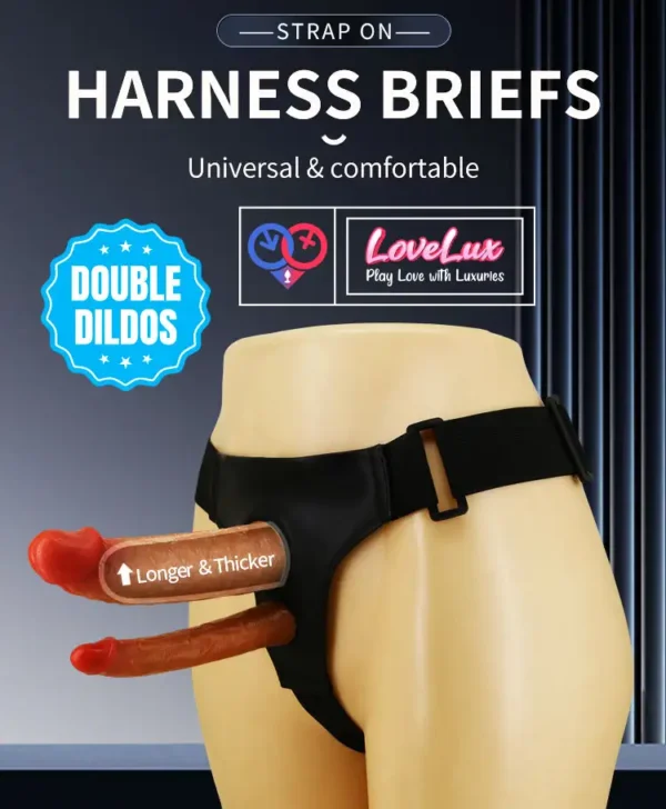 Pretty Love Hollow Strap-On Double Dildo Adjustable Harness Belt skin tone India by LoveLuxToys