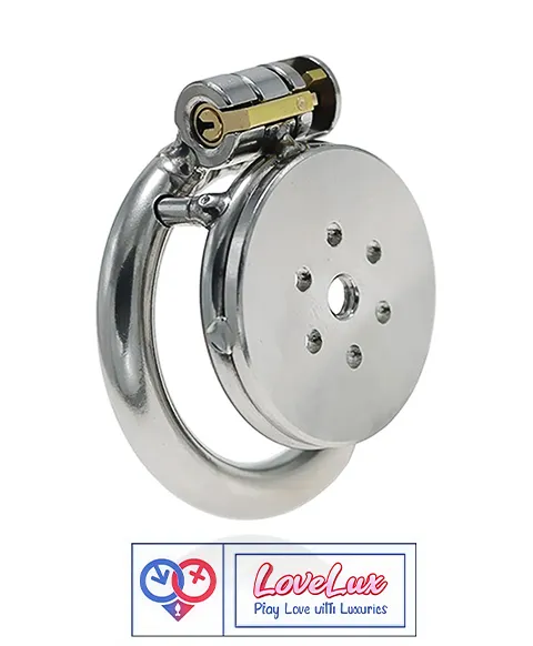 flat stainless steel chastity cage for men. cock cage Durable, secure, and comfortable for long term wear. Loveluxtoys.com